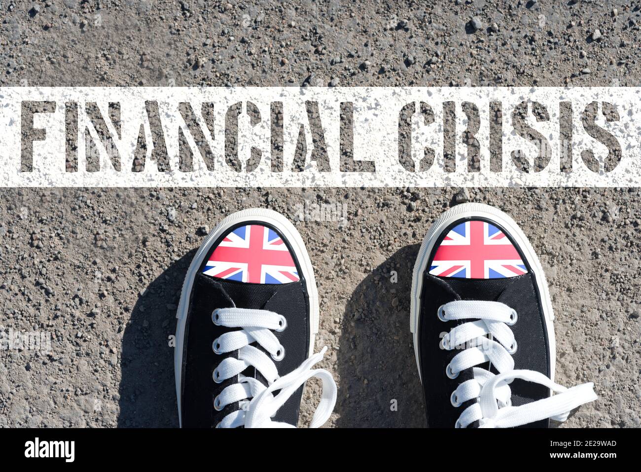 Flag of Great Britain and Crisis Stock Photo