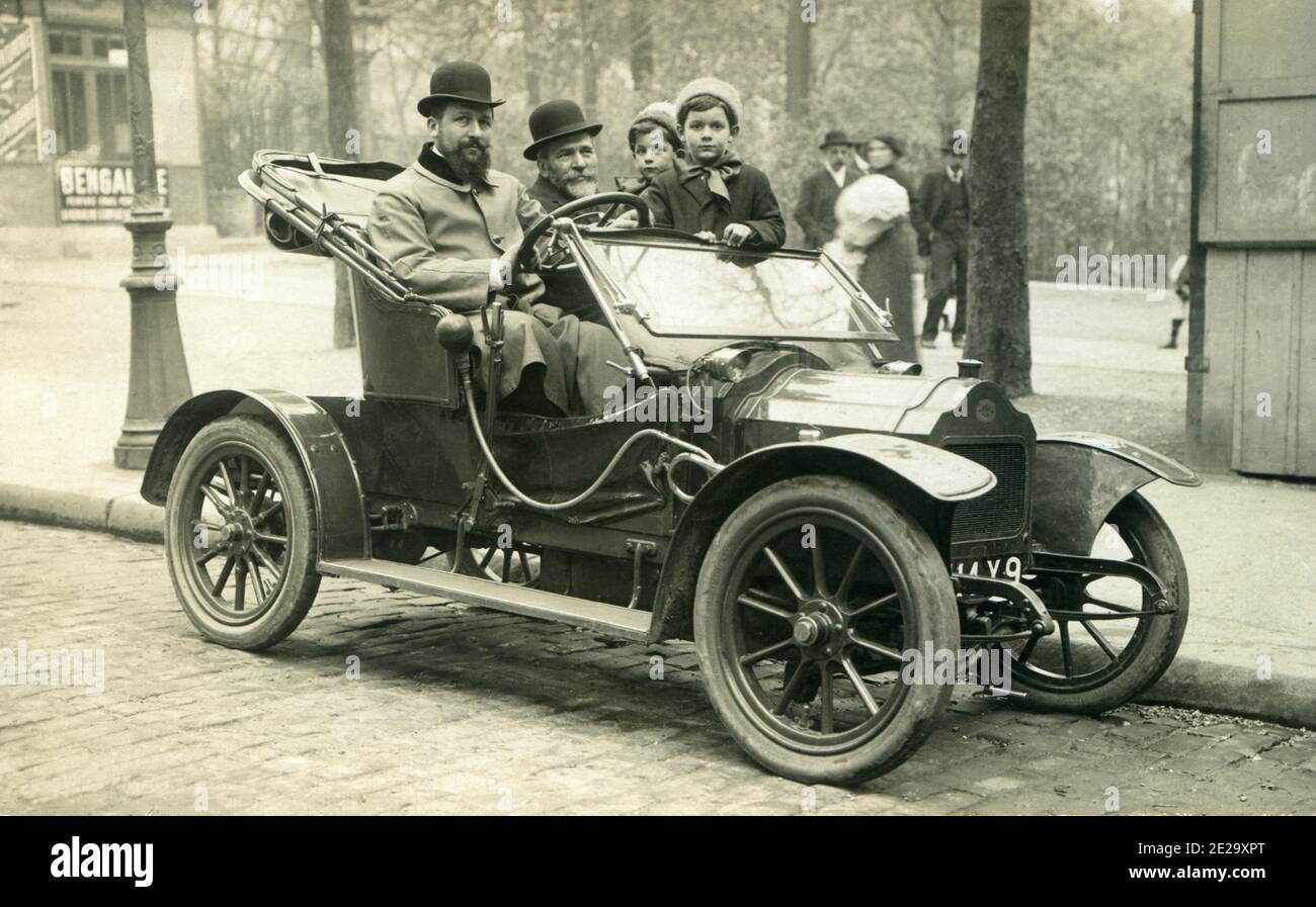 c. 1910s France postcard photo 2 men in early automobile c. 1910s France postcard photo 2 men in early automobile