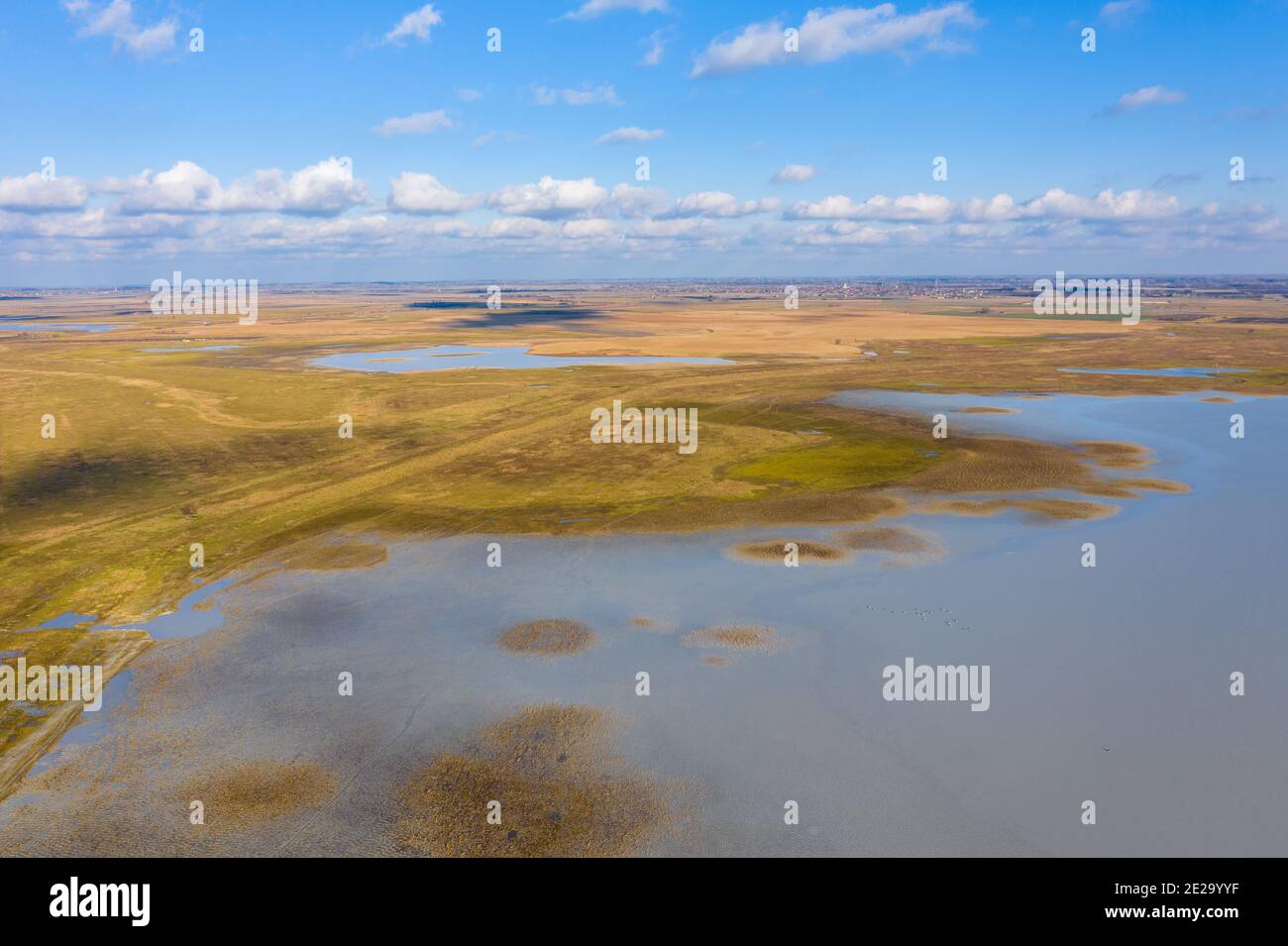 Aerial view of beautiful sodic lakes at Kiskunság National Park,  Fülöpszállás Hungary. Hungarian name is Kelemen-szék Stock Photo - Alamy