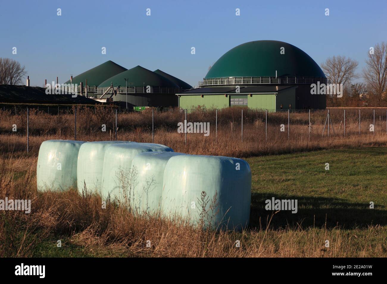 Biogas production in rural Germany  /  Biogasanlage, Erzeugung von Biogas durch Vergärung von Biomasse, Deutschland Stock Photo