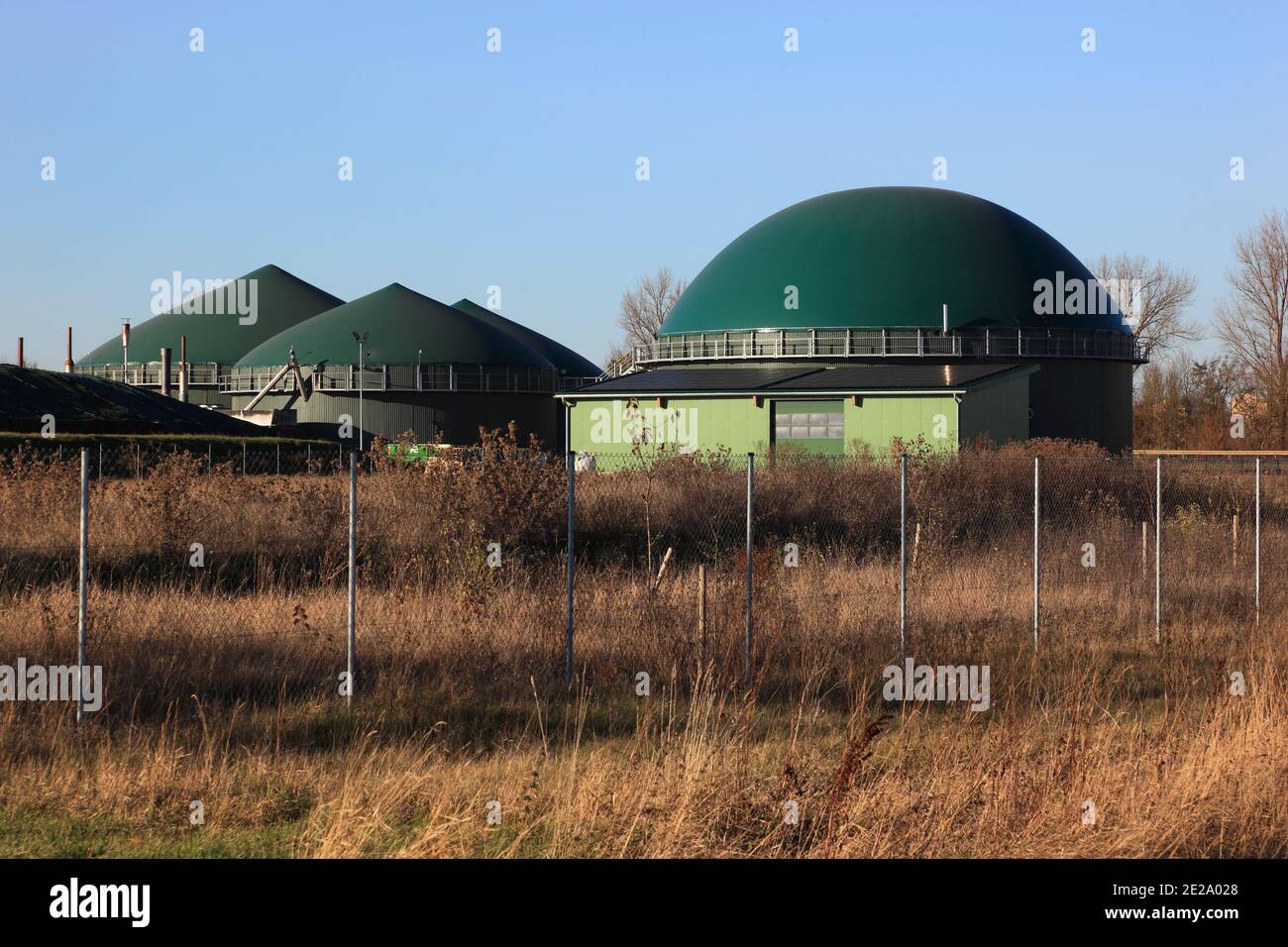 Biogas production in rural Germany  /  Biogasanlage, Erzeugung von Biogas durch Vergärung von Biomasse, Deutschland Stock Photo