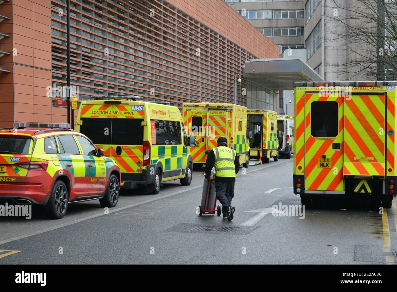 Ambulances parked outside the Royal London Hospital Stock Photo