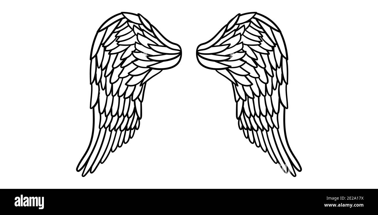 Angel or bird wings abstract sketch isolated on white. doodle illustration Stock Photo