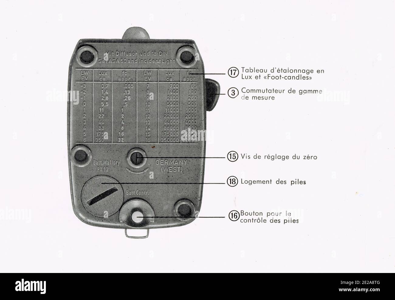 Gossen Sixtar light meter instructions manual, France, 1966 Stock Photo