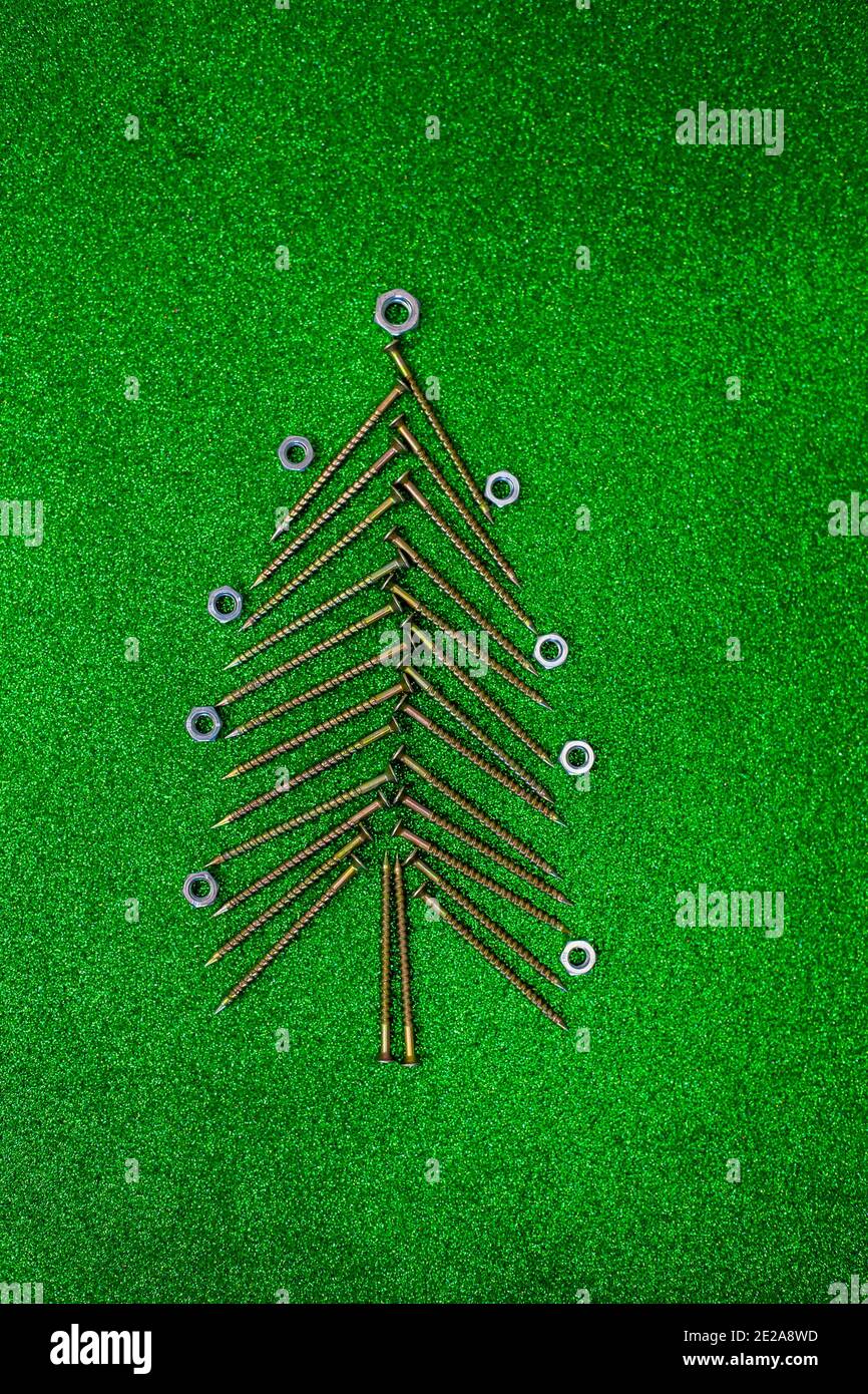 Christmas tree made from nuts and dowels Stock Photo Alamy