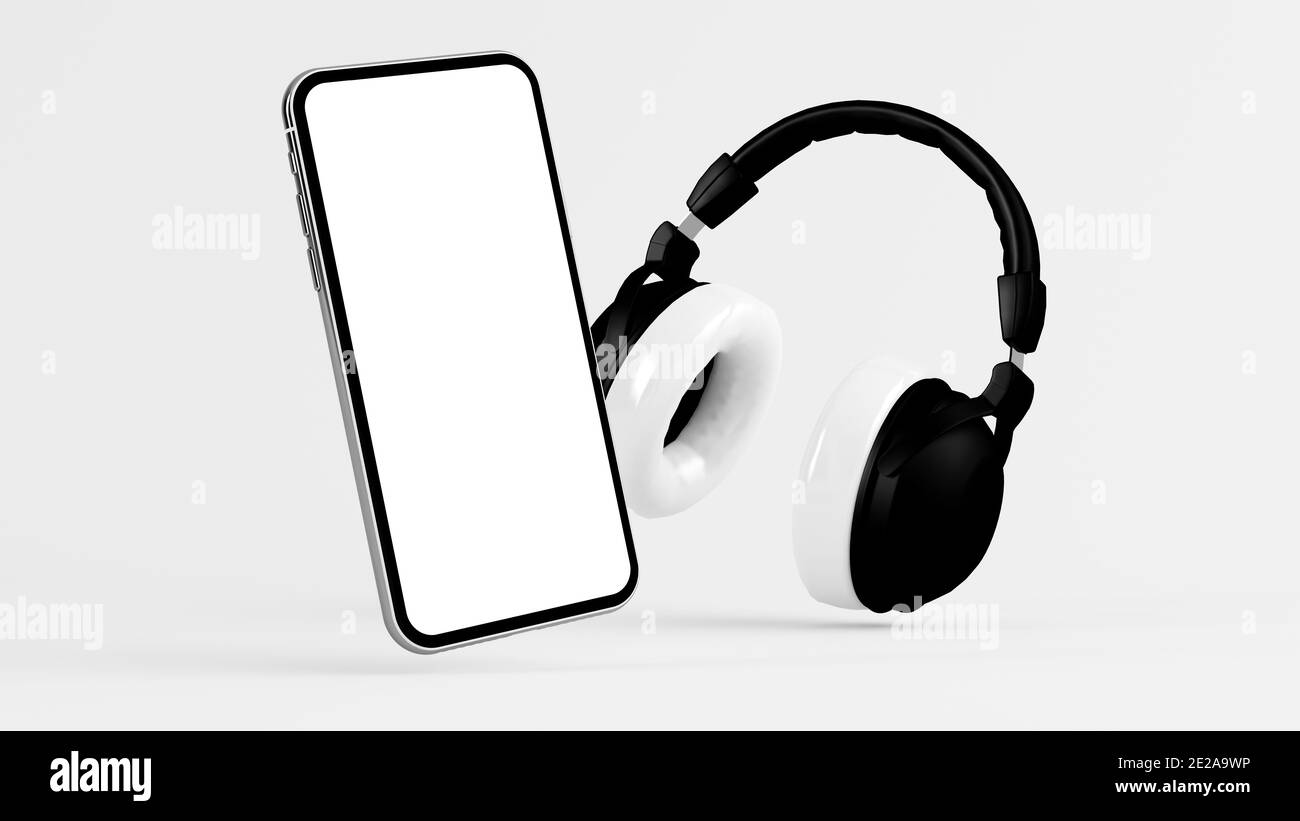 Mobile and headphones 3d rendering Stock Photo