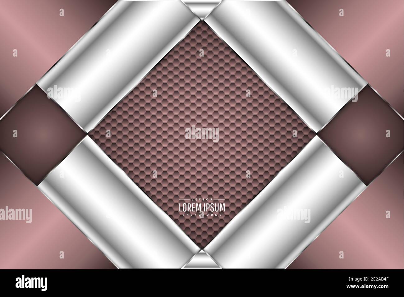 Brown pink and silver metallic background with hexagon pattern.Vector illustration.Eps10 Stock Vector