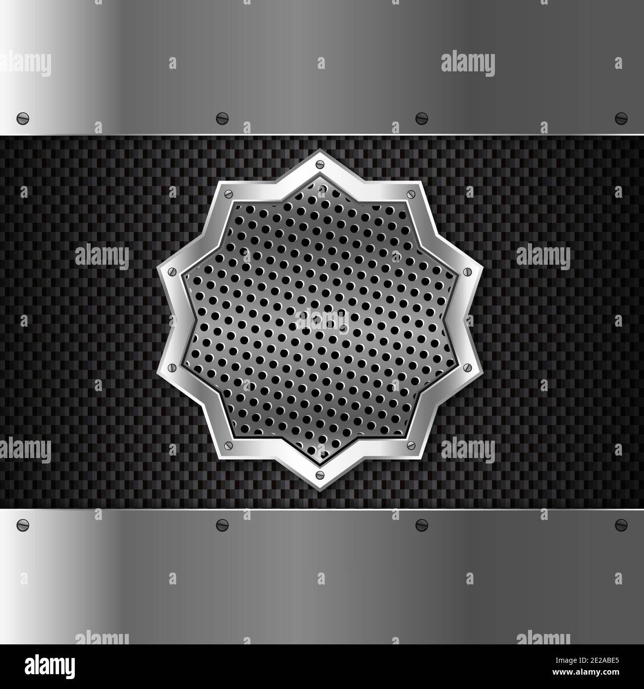 Shiny star metal background with screws on perforated texture.Vector illustration.Eps10 Stock Vector