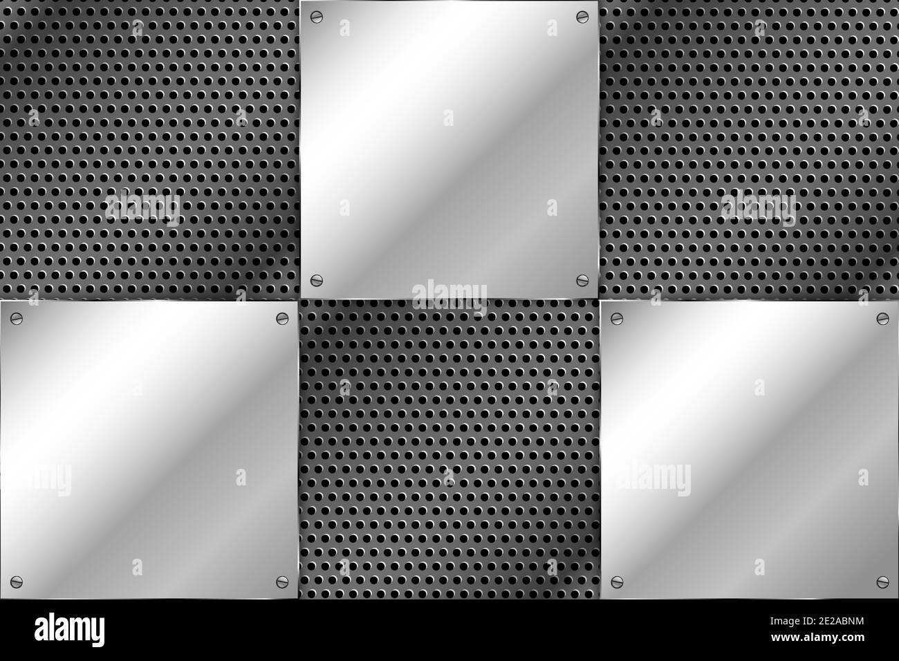Metal background with screws on perforated texture.Vector illustration.Eps10 Stock Vector