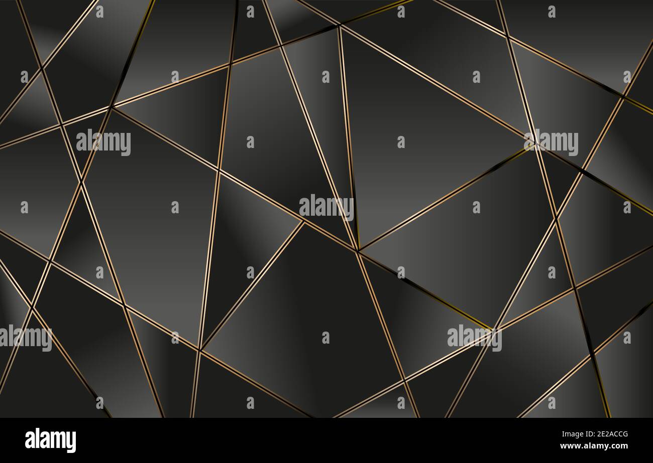 Line golden polygonal, Abstract Polygonal lines gold with dark black background, metal background, Polygonal lines template design for web banner Stock Vector