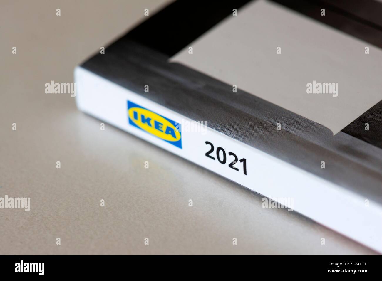 IKEA 2021 new edition paper catalogue as the last published printed version by the Swedish household and furniture retailer Stock Photo