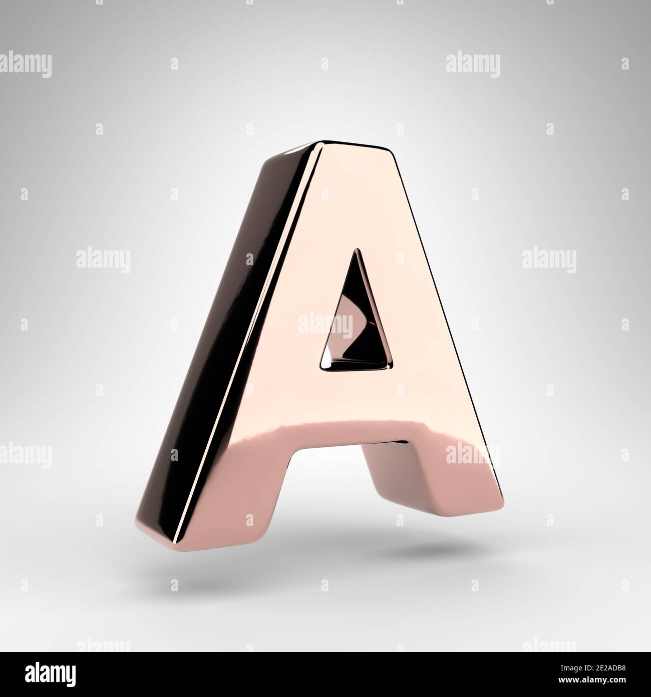 Letter A uppercase on white background. Rose gold 3D rendered font with ...