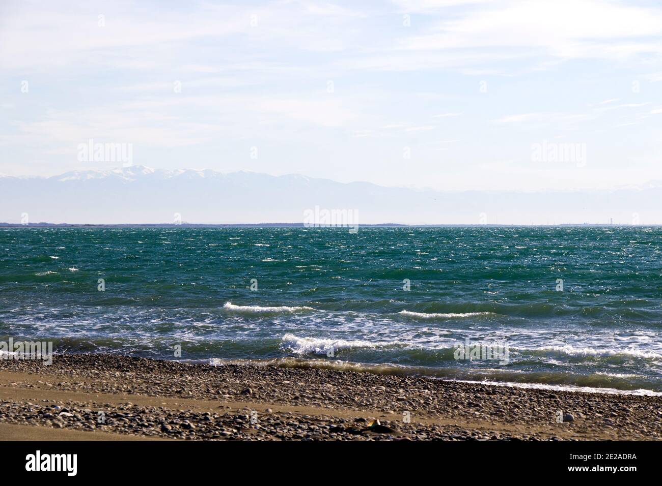 Black sea landscape and view, sunny day and blue water in Georgia Stock Photo