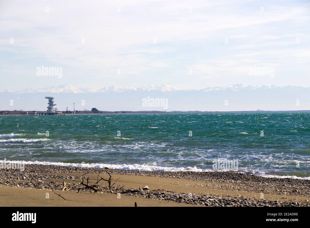 Black sea landscape and view, sunny day and blue water in Georgia Stock Photo