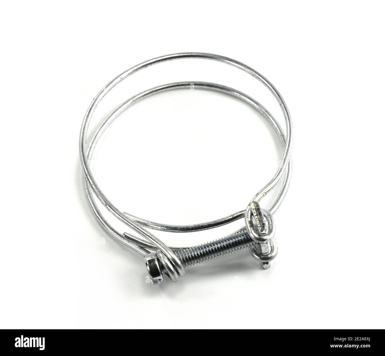 Hose clamps. Steel clamps isolated on white background. Screw clamp