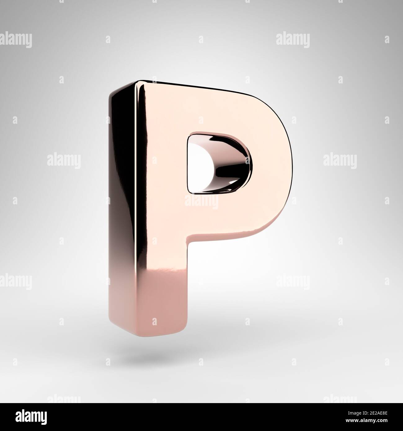 Letter P uppercase on white background. Rose gold 3D rendered font with ...