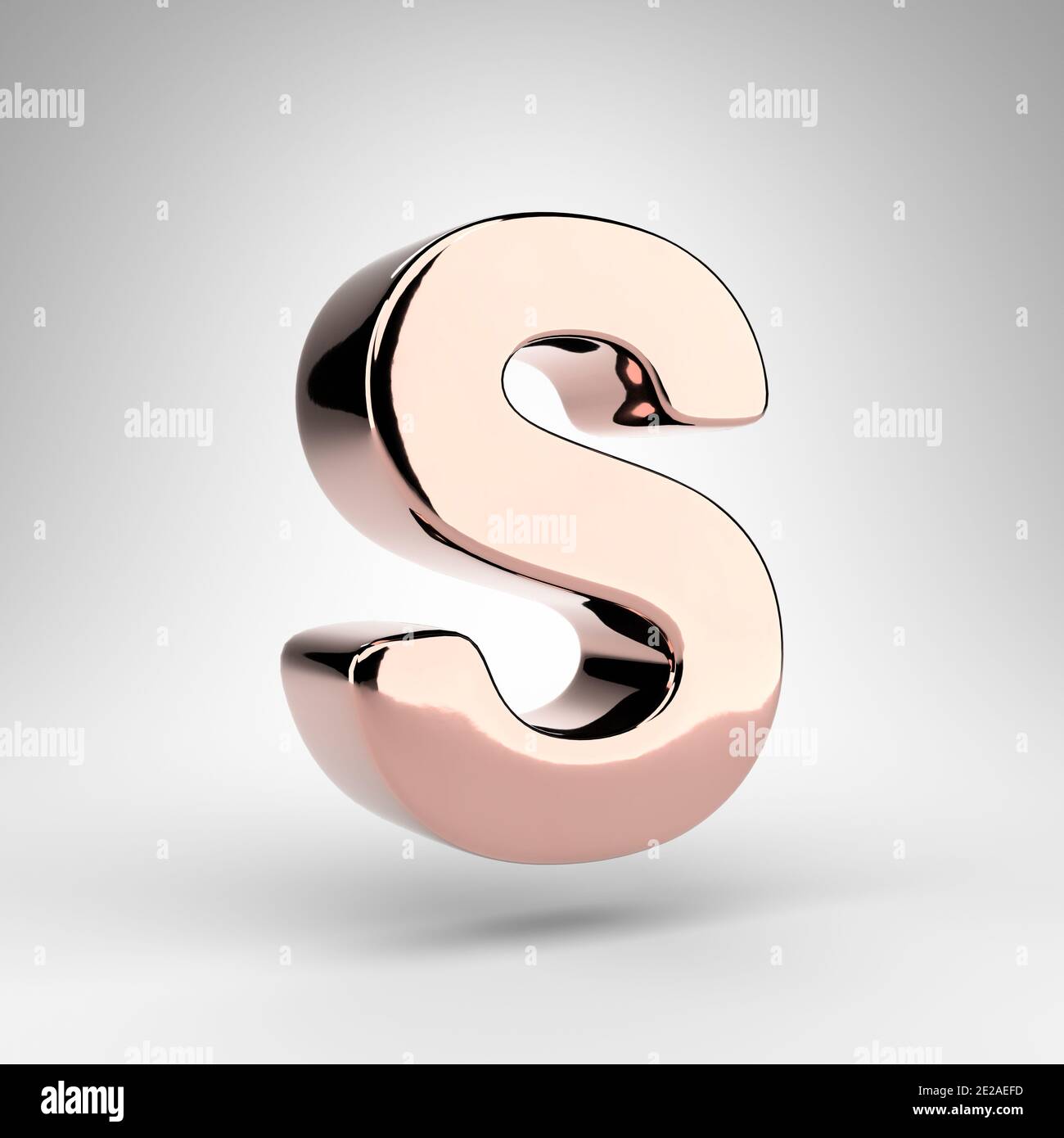 Letter S uppercase on white background. Rose gold 3D rendered font with ...