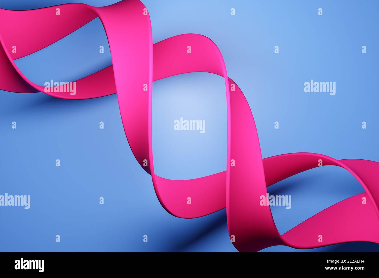 3D illustration of a pink ribbon flies, stereo stripes of different ...
