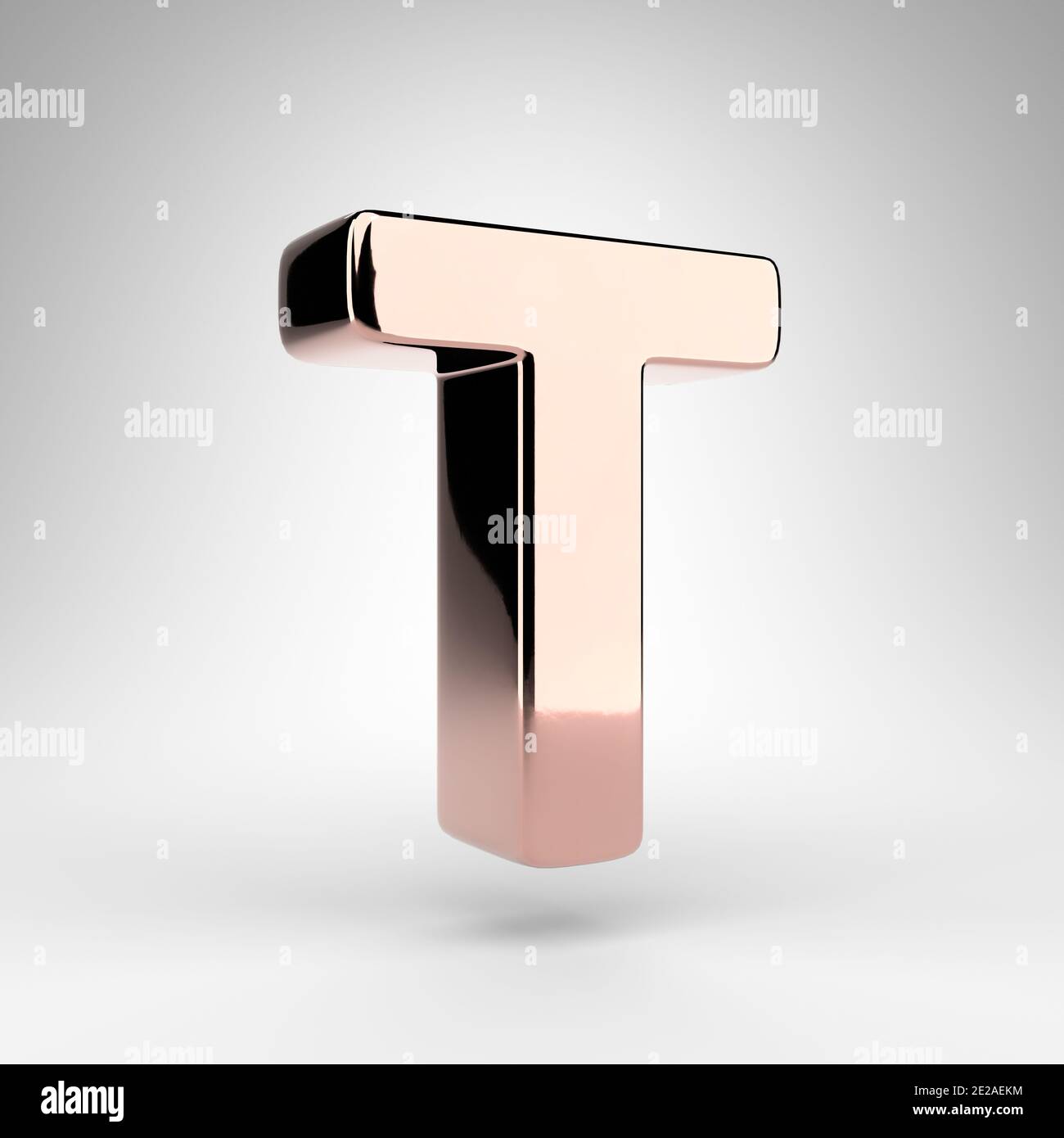 Letter T uppercase on white background. Rose gold 3D rendered font with ...