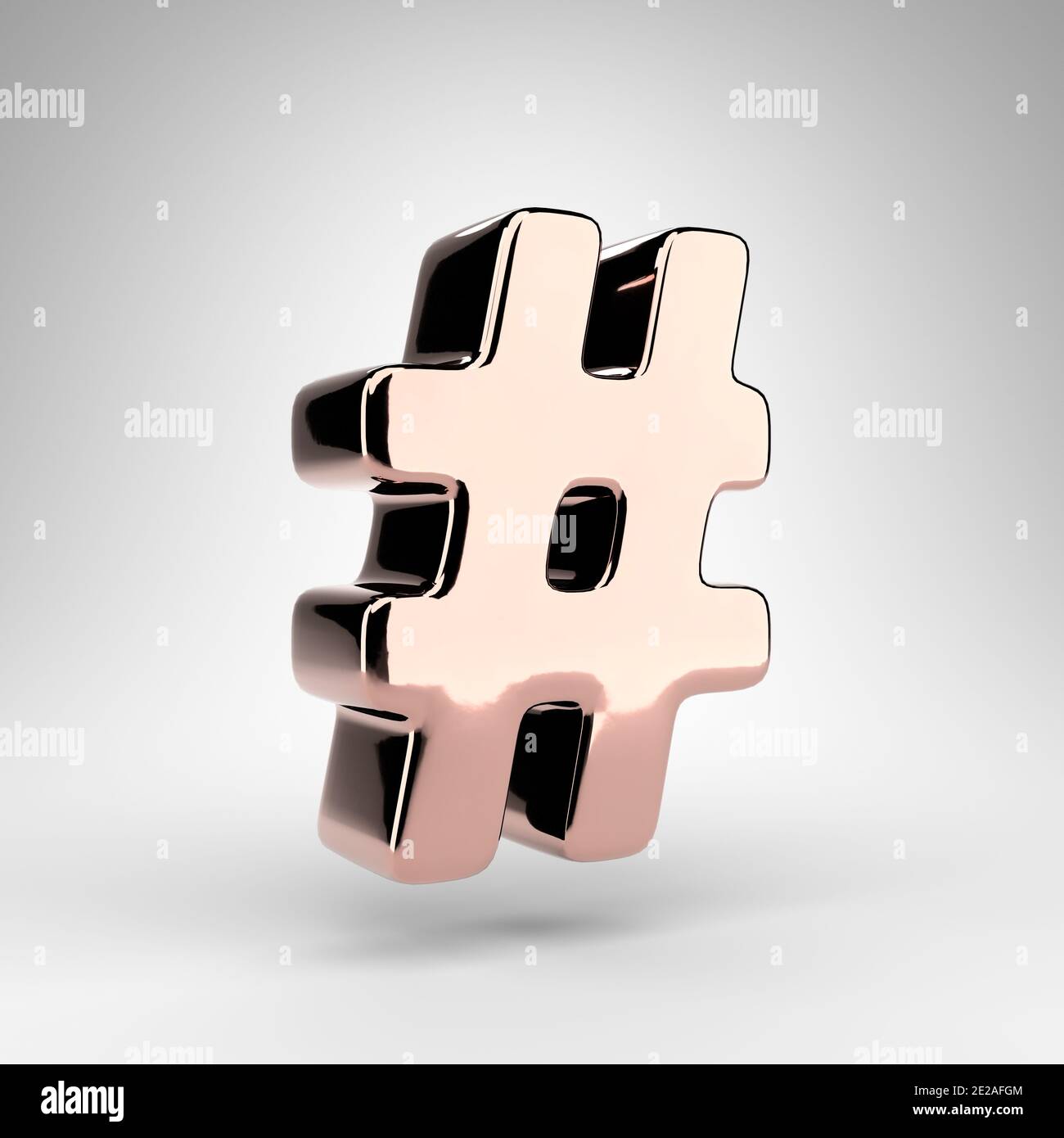Metallic Hashtag Hashtag symbol on white background. Rose gold 3D rendered sign with ...