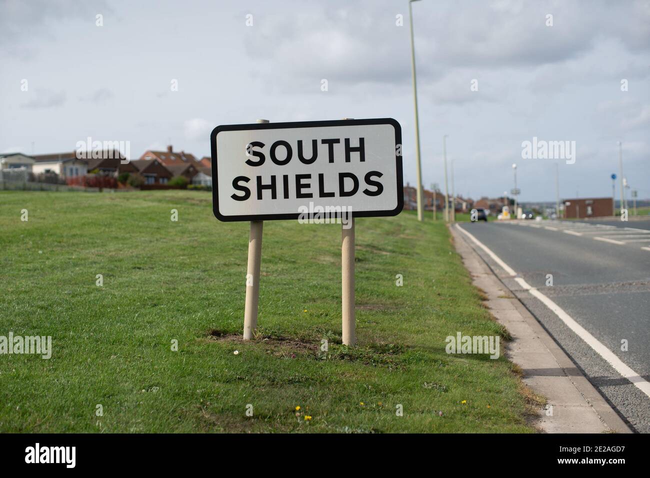 The welcome to  South Shields sign on the outskirts of town, 2020 Stock Photo