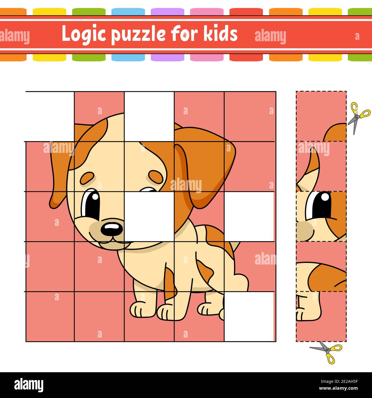 Logic puzzle for kids. Dog animal. Education developing worksheet. Learning game for children. Activity page. Simple flat isolated vector illustration Stock Vector