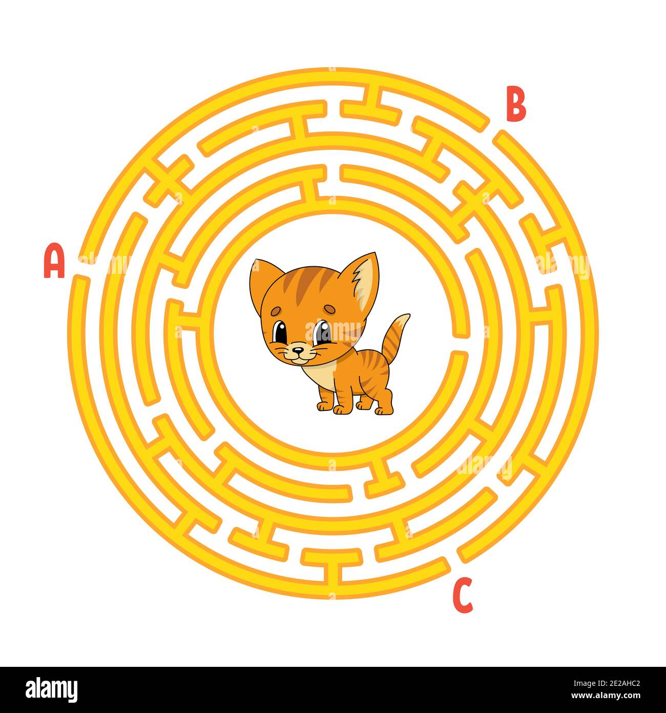 Circle maze. Cat animal. Game for kids. Puzzle for children. Round