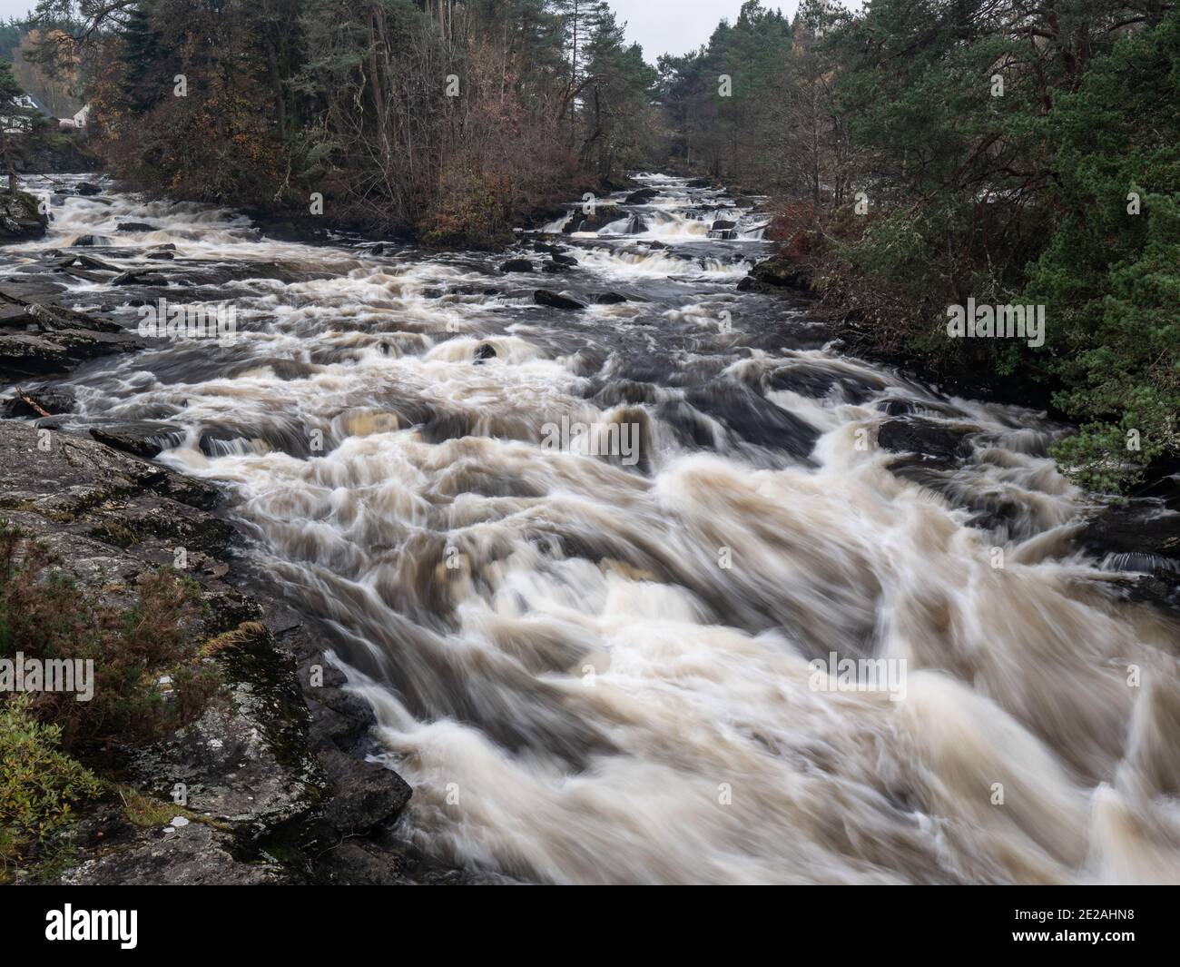 The Falls of Dochart waterfalls situated on the River Dochart at Killin ...