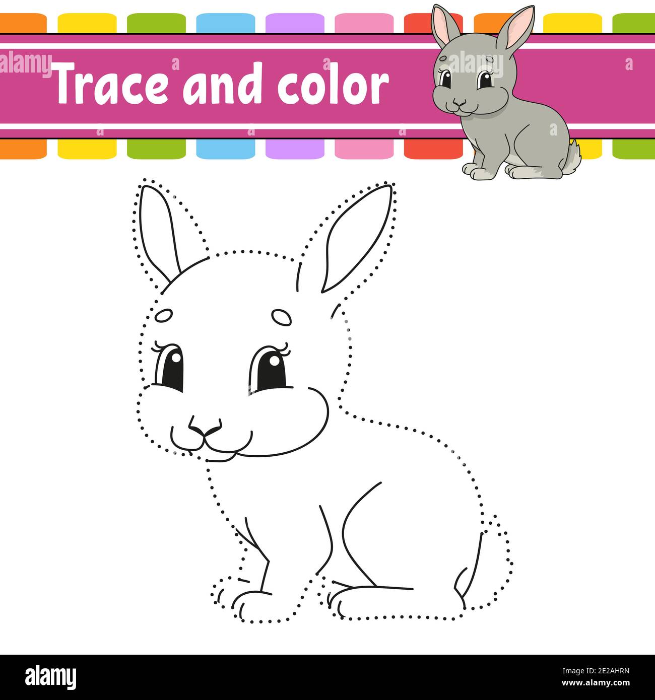Trace and color. Rabbit bunny animal. Coloring page for kids