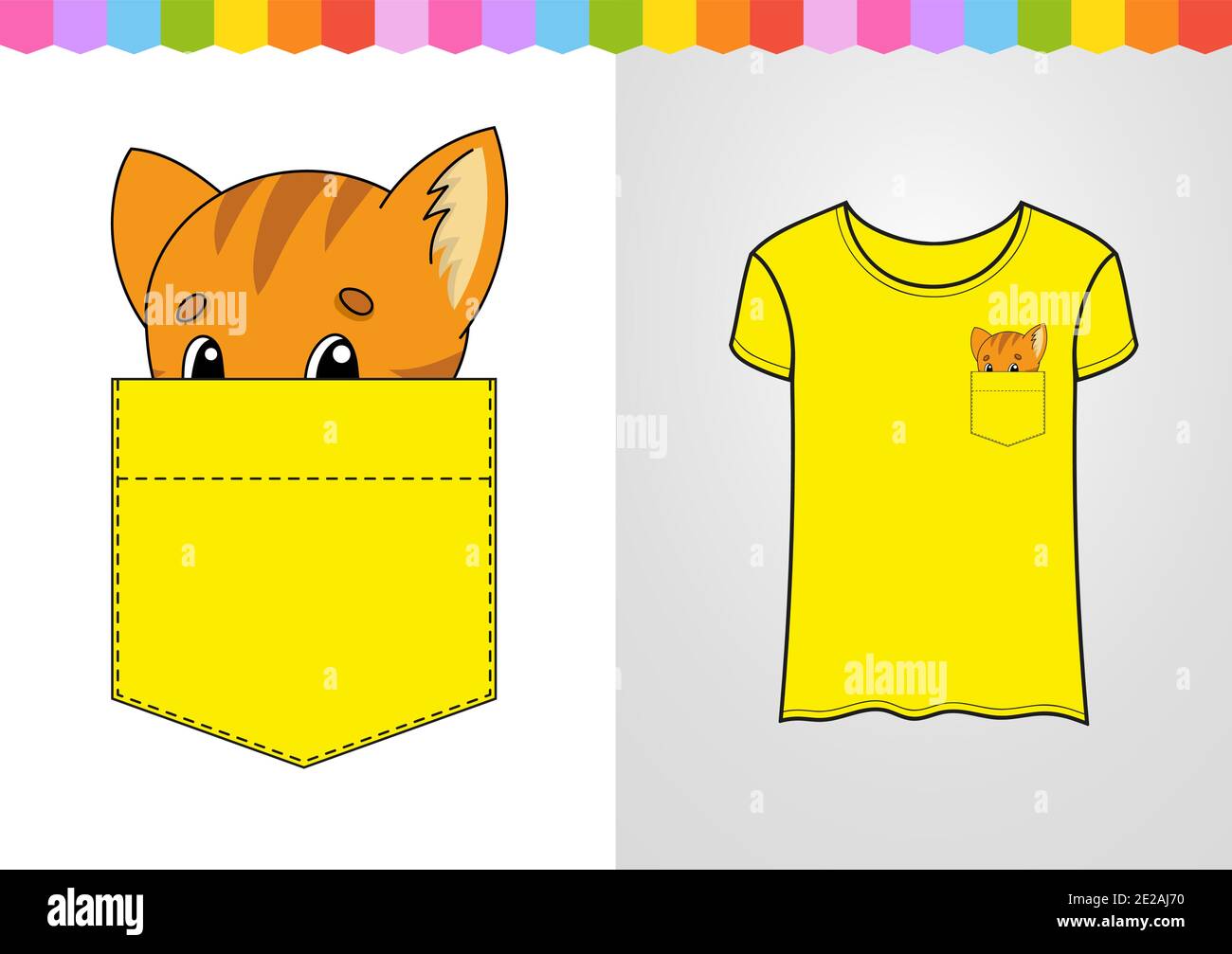 Cute character in shirt pocket. Cat animal. Colorful vector illustration. Cartoon style. Isolated on white background. Design element. Stock Vector