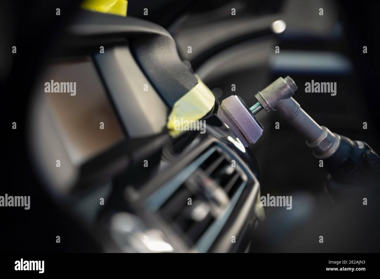 Professional polishing car interior trim. Auto detailing concept Stock