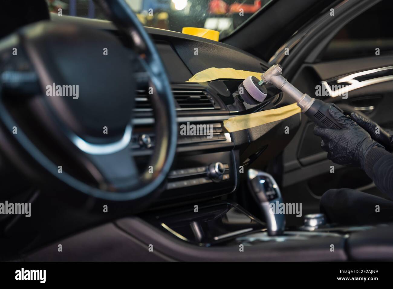 Professional polishing car interior trim. Auto detailing concept Stock Photo Alamy