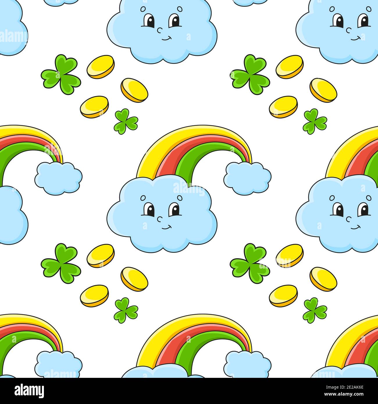 Color seamless pattern. Magic rainbow. St. Patrick's Day. Cartoon style ...