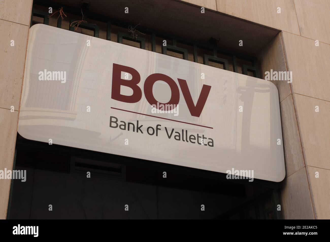 Valletta, Malta - October 20, 2020: Bank of Valletta branch. BOV is a Maltese bank and financial services company, the oldest established financial se Stock Photo