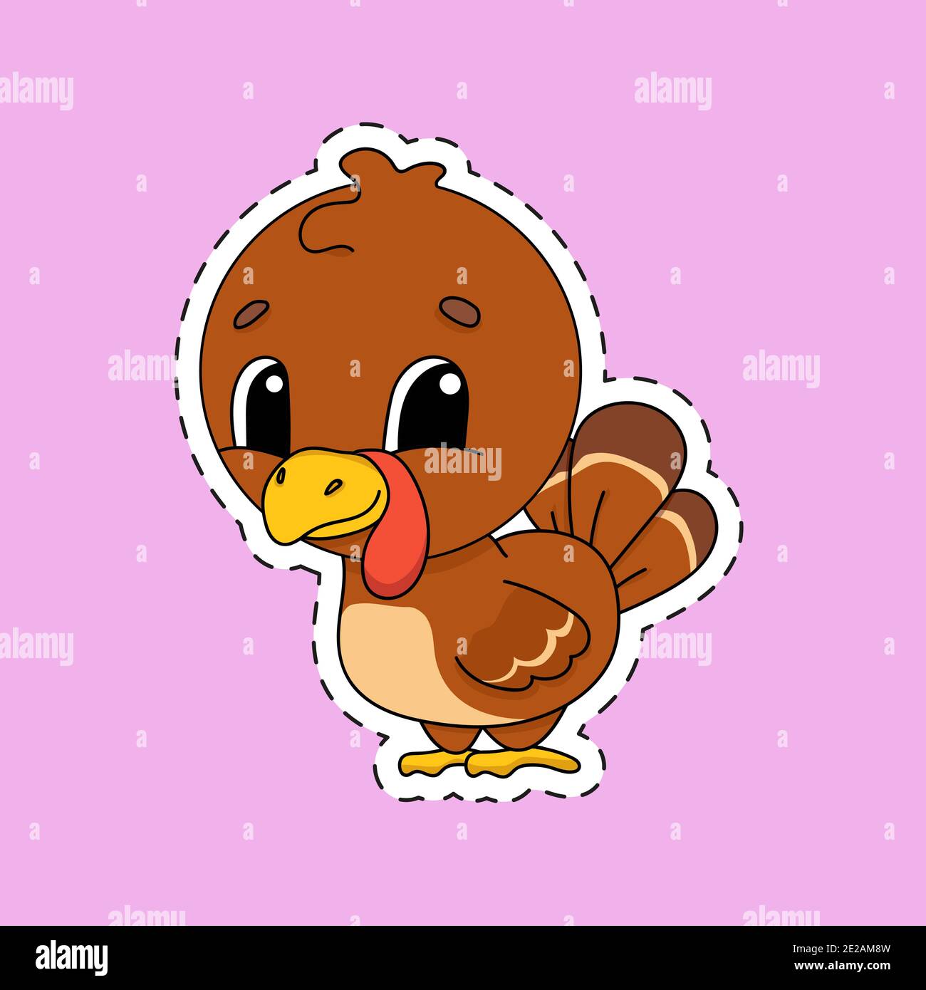 Sticker with contour. Turkey bird. Cartoon character. Colorful vector