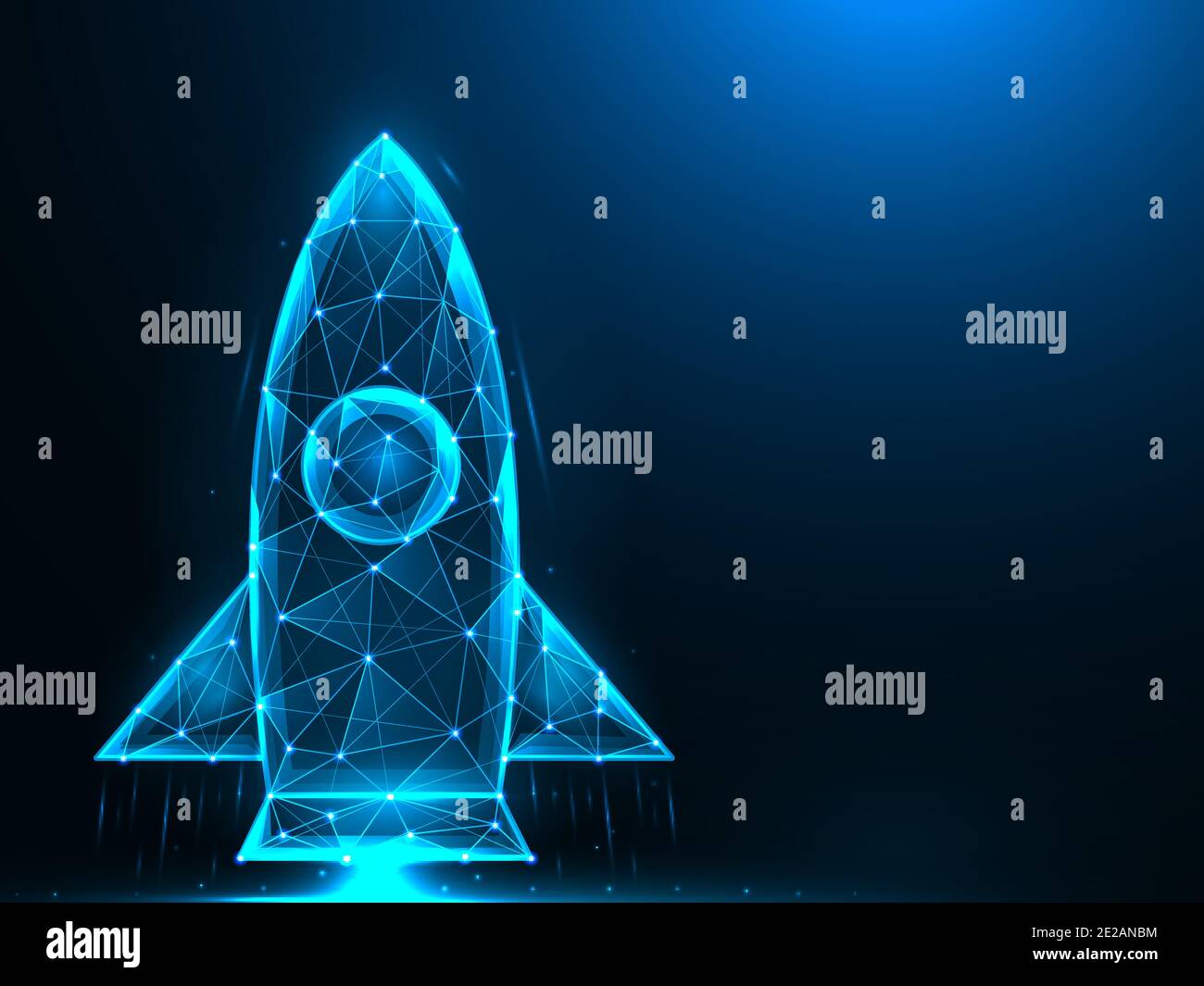 Rocket low poly design. Space shuttle launch polygonal vector illustrations on a blue background. Stock Vector