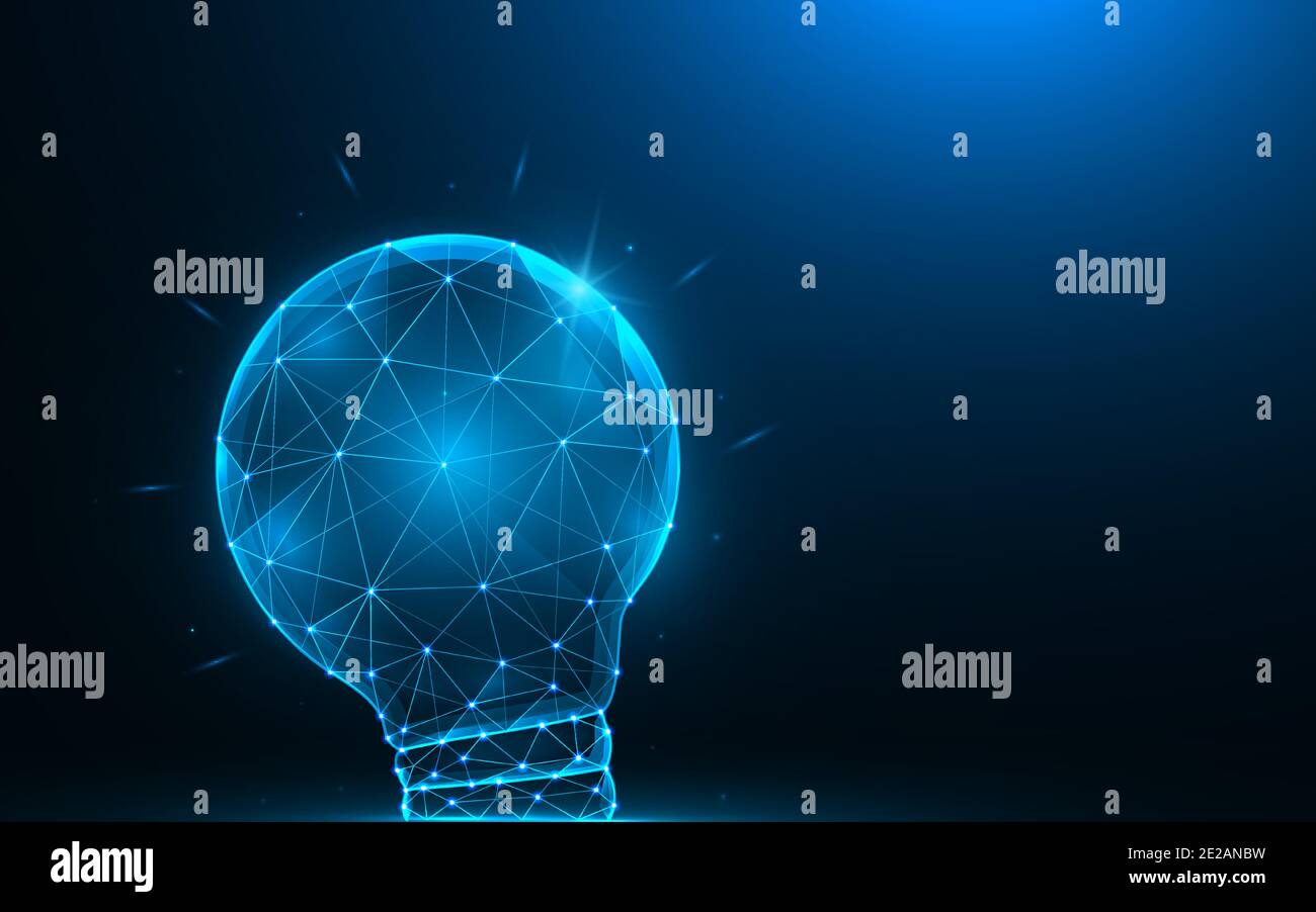 Light bulb low poly design. Concept idea polygonal vector illustrations on a blue background. Stock Vector