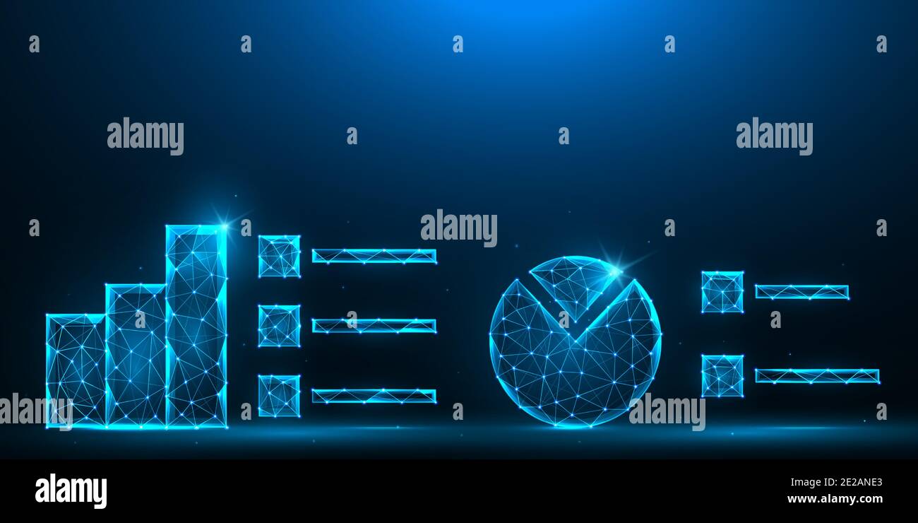Statistical data analysis low poly design. Analytical chart and bars polygonal vector illustrations on a blue background. Stock Vector