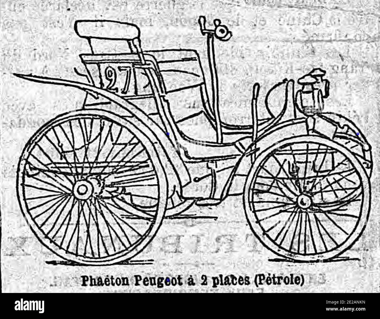 Phaeton Peugeot petrol driven by Louis Rigoulot finished 11th in the Le Petit Journal - Contest for Horseless Carriages, Paris-Rouen. Le Petit Journal 22 July 1894 Stock Photo