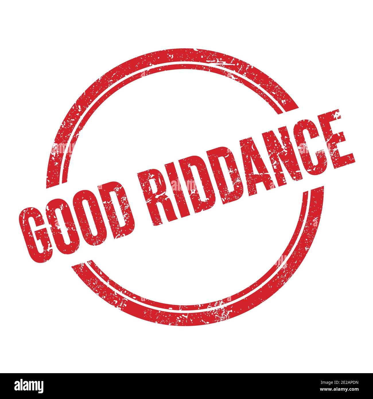 GOOD RIDDANCE text written on red grungy vintage round stamp Stock