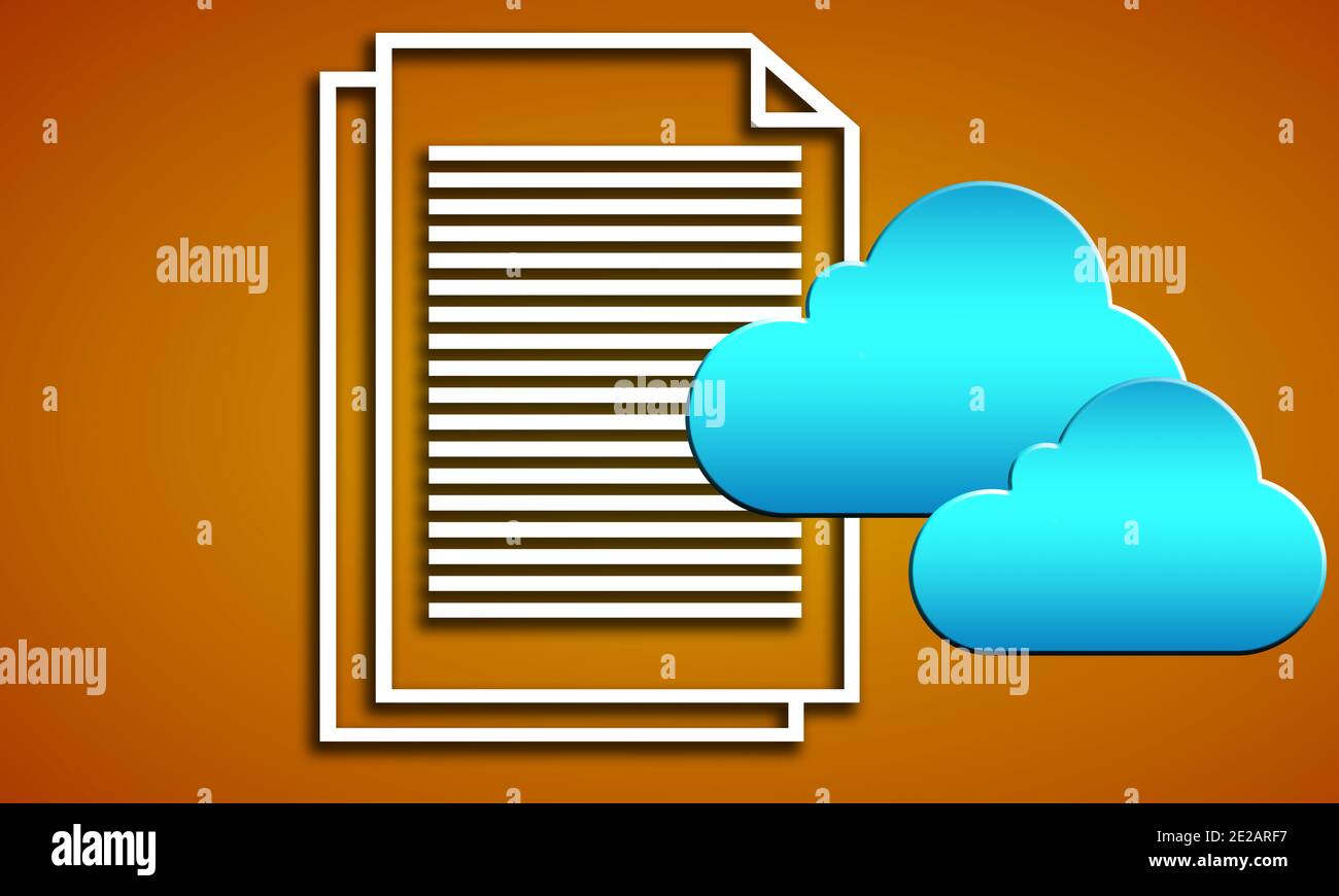 Document and blue cloud icons on a brown background Stock Photo