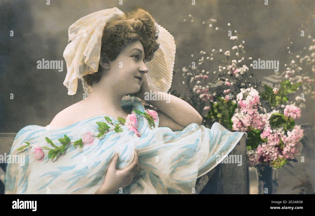 Hand-coloured photograph of French opera singer Anne Tariol-Baugé. Stock Photo