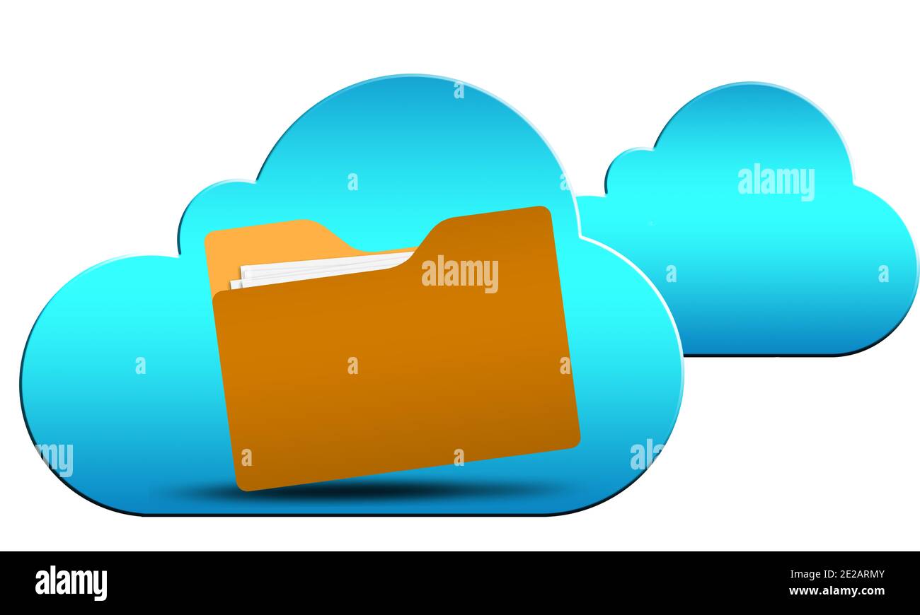 3D rendering of cloud and yellow folder icons isolated on a white ...