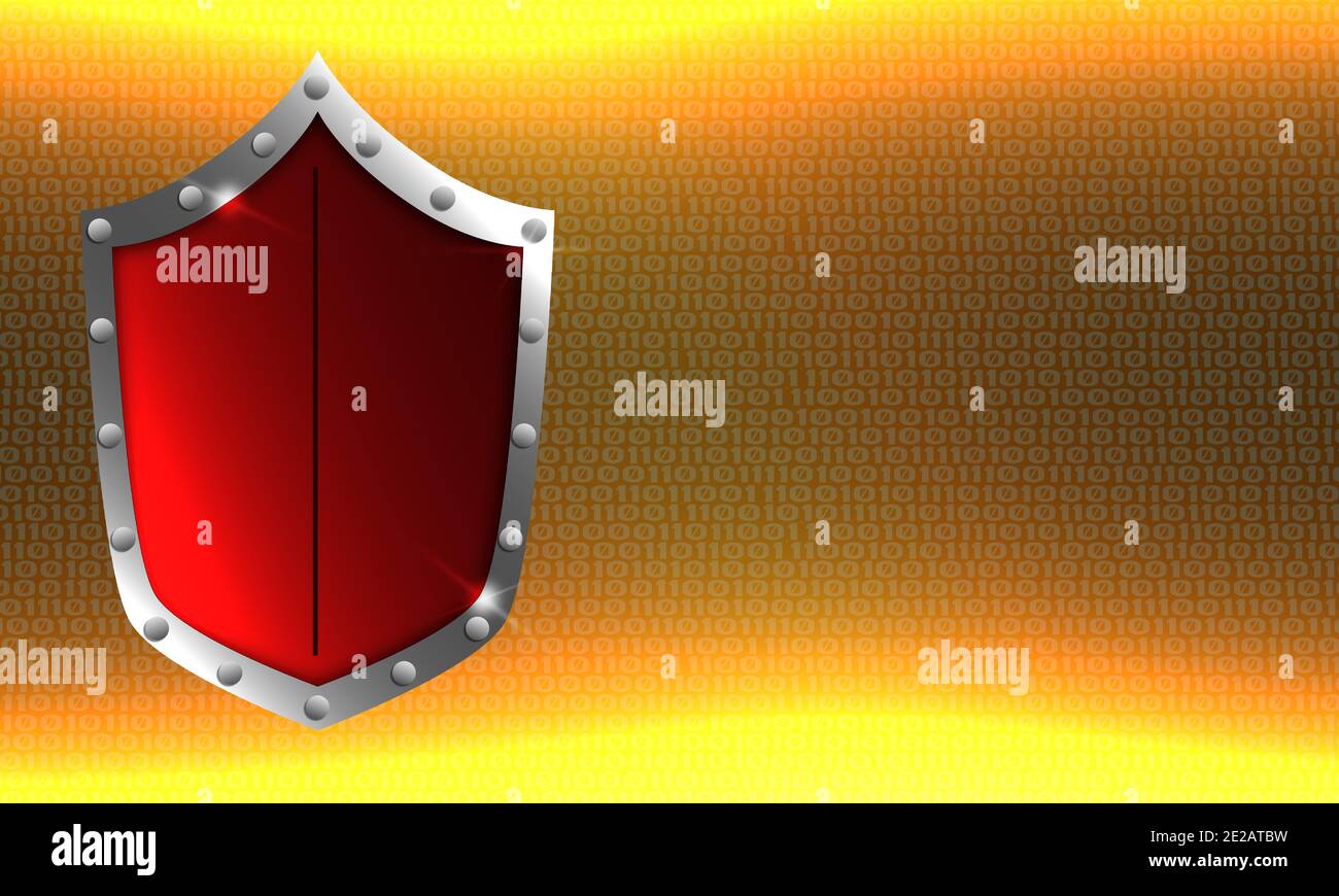 Red shield on a binary background with space for text Stock Photo