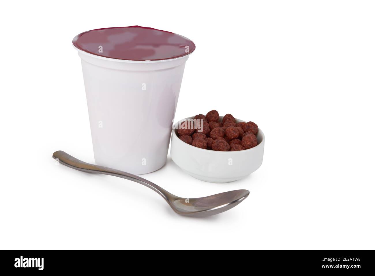 Plastic cup with yoghurt isolated on white background Stock Photo