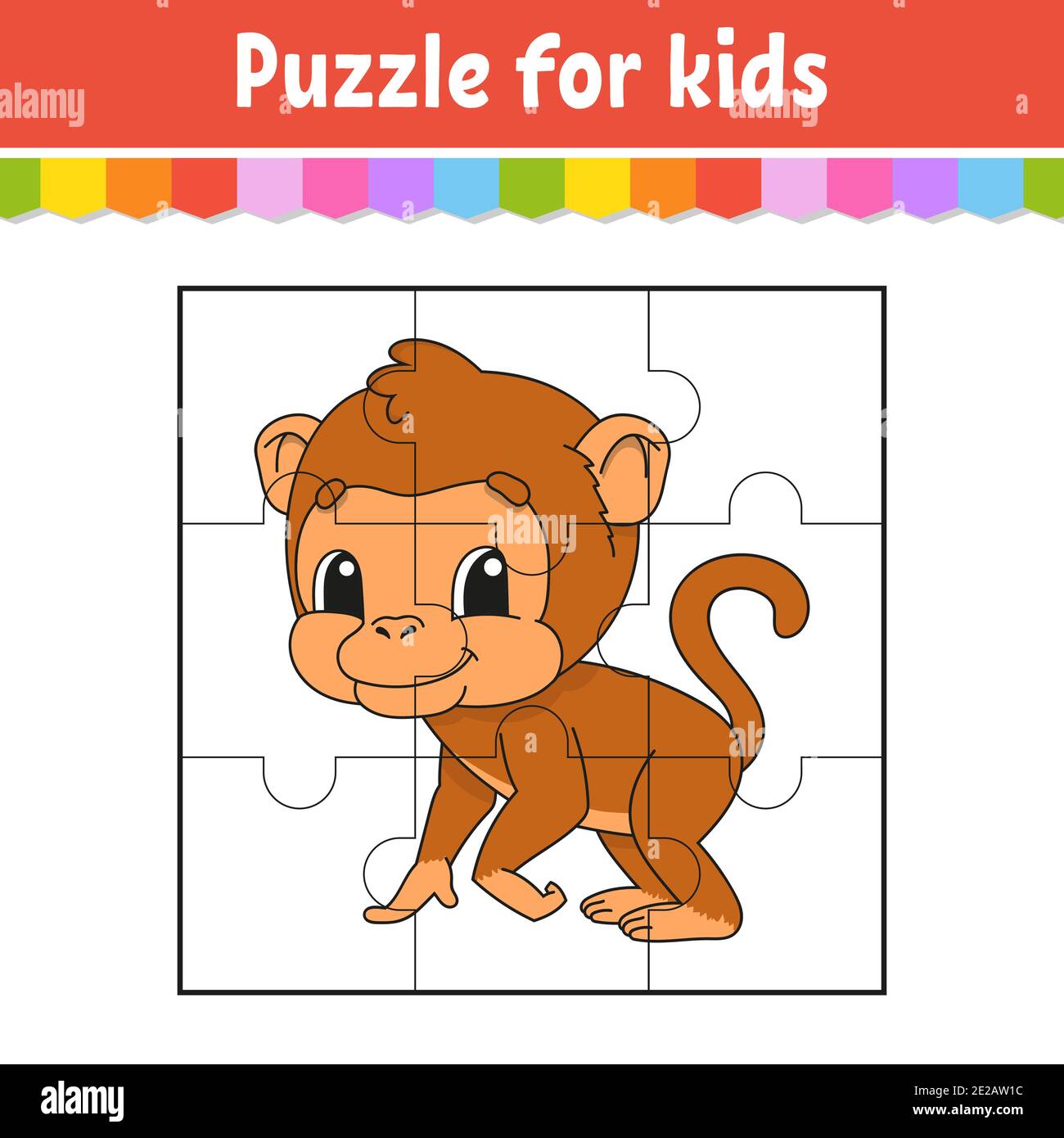 Puzzle game for kids. Brown monkey. Education worksheet. Color activity  page. Riddle for preschool. Isolated vector illustration. Cartoon style  Stock Vector Image & Art - Alamy