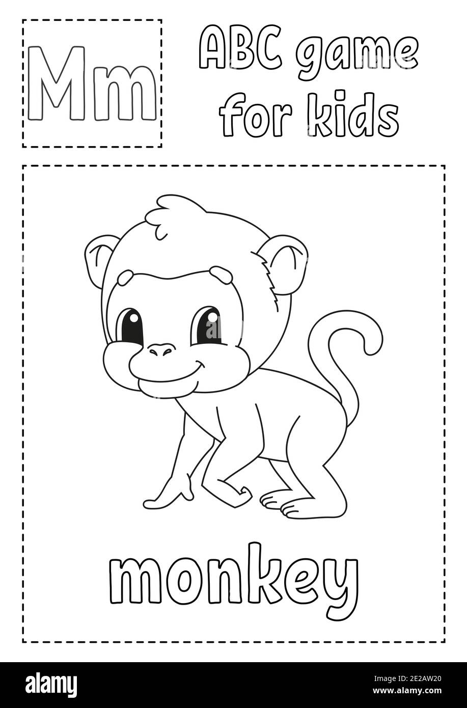 letter m is for monkey abc game for kids alphabet coloring page cartoon character word and letter vector illustration stock vector image art alamy
