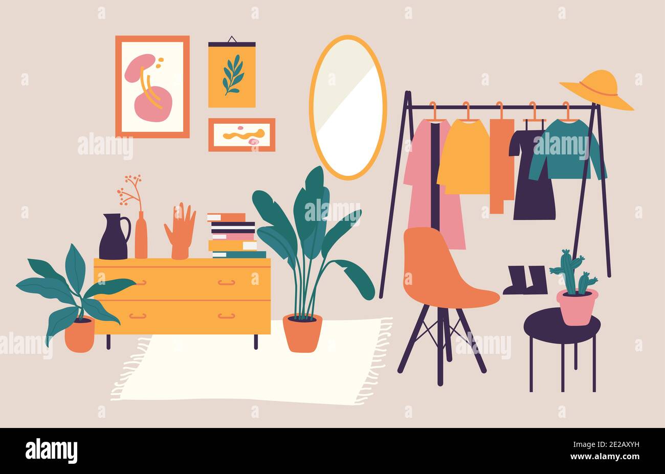 Vector illustration interior with stylish comfy furniture and home ...