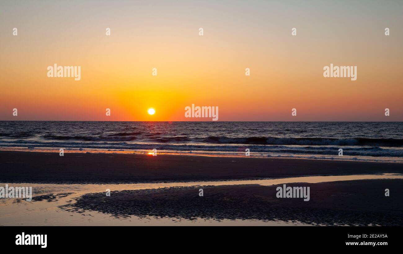 Sunrise over Atlantic Ocean, Hilton Head South Carolina United States of America. Stock Photo