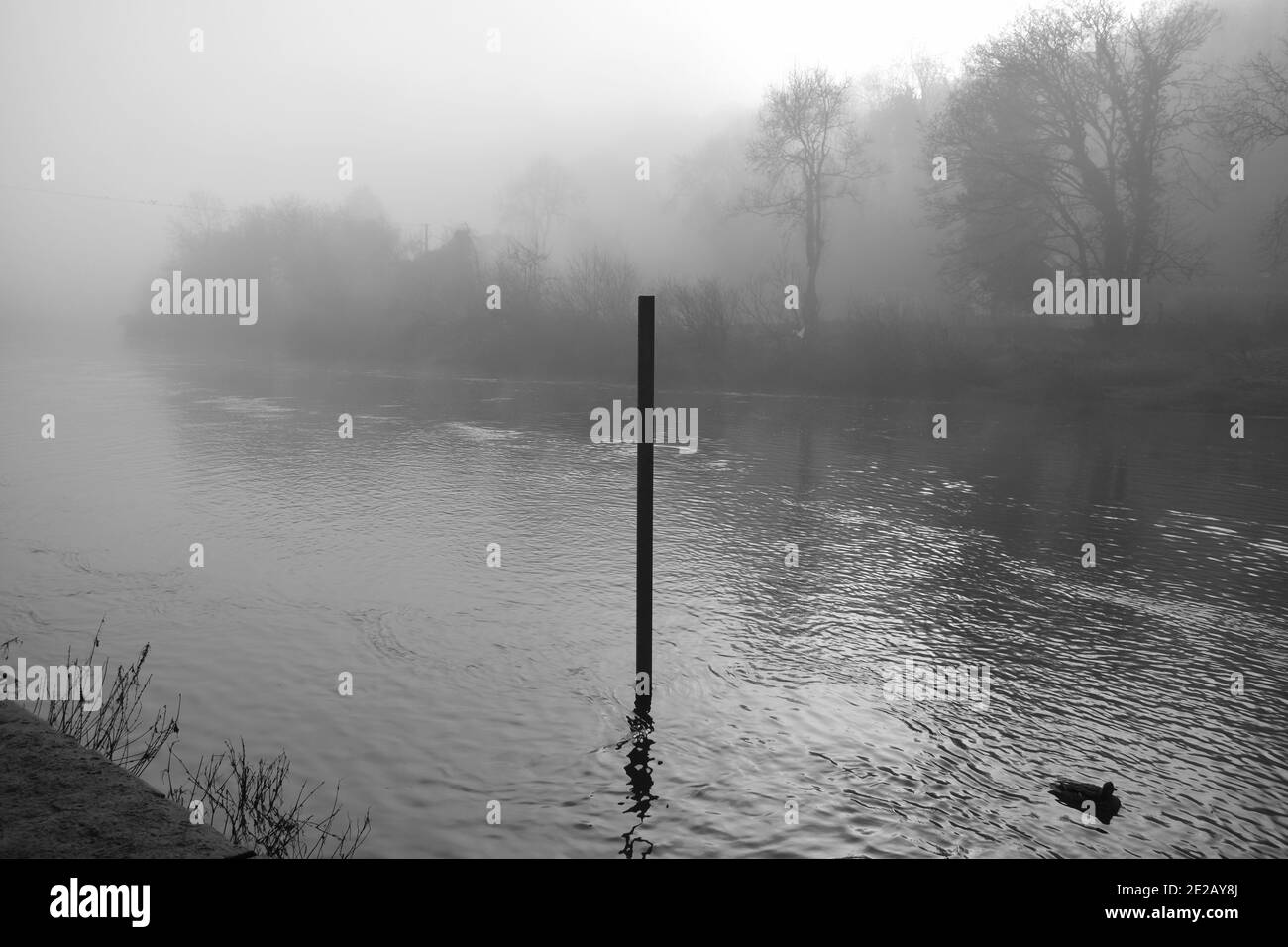Water level indicator in the river severn, Ironbridge, Shropshire on a